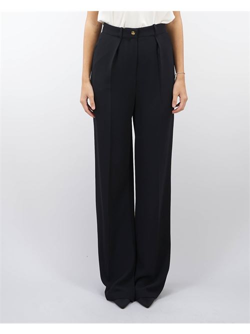 Straight trousers in woven crêpe fabric with emblem rivet Elisabetta Franchi ELISABETTA FRANCHI | Pants | PA02646E2110